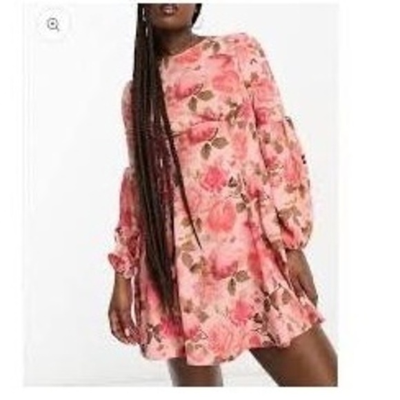 Miss Selfridge Womens Dress US 6 Pink Floral Ruffle Mini Long Sleeve Boho - Picture 1 of 9